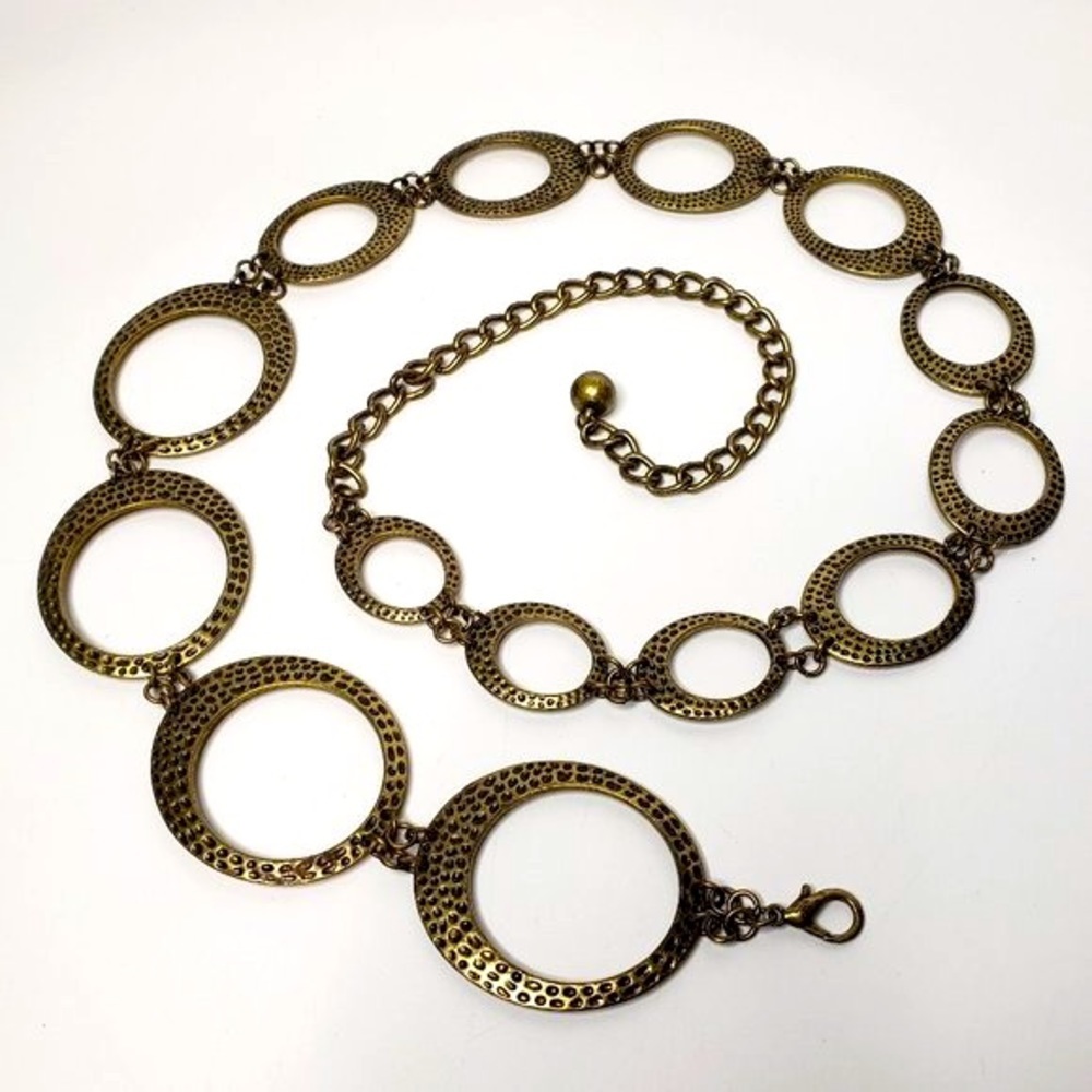 Antique‎ Gold Embossed Metal Loop Chain Belt OS